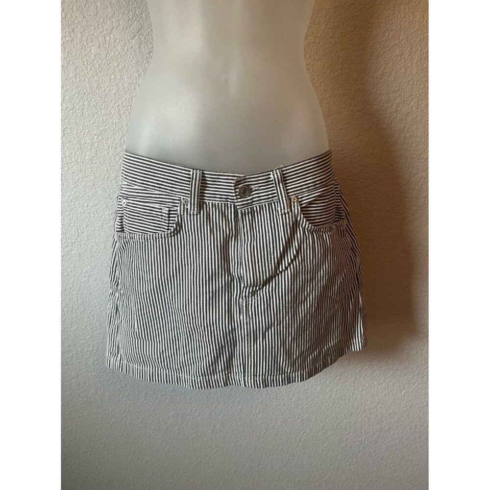 MNG Black White Striped Denim Mini Skirt S
